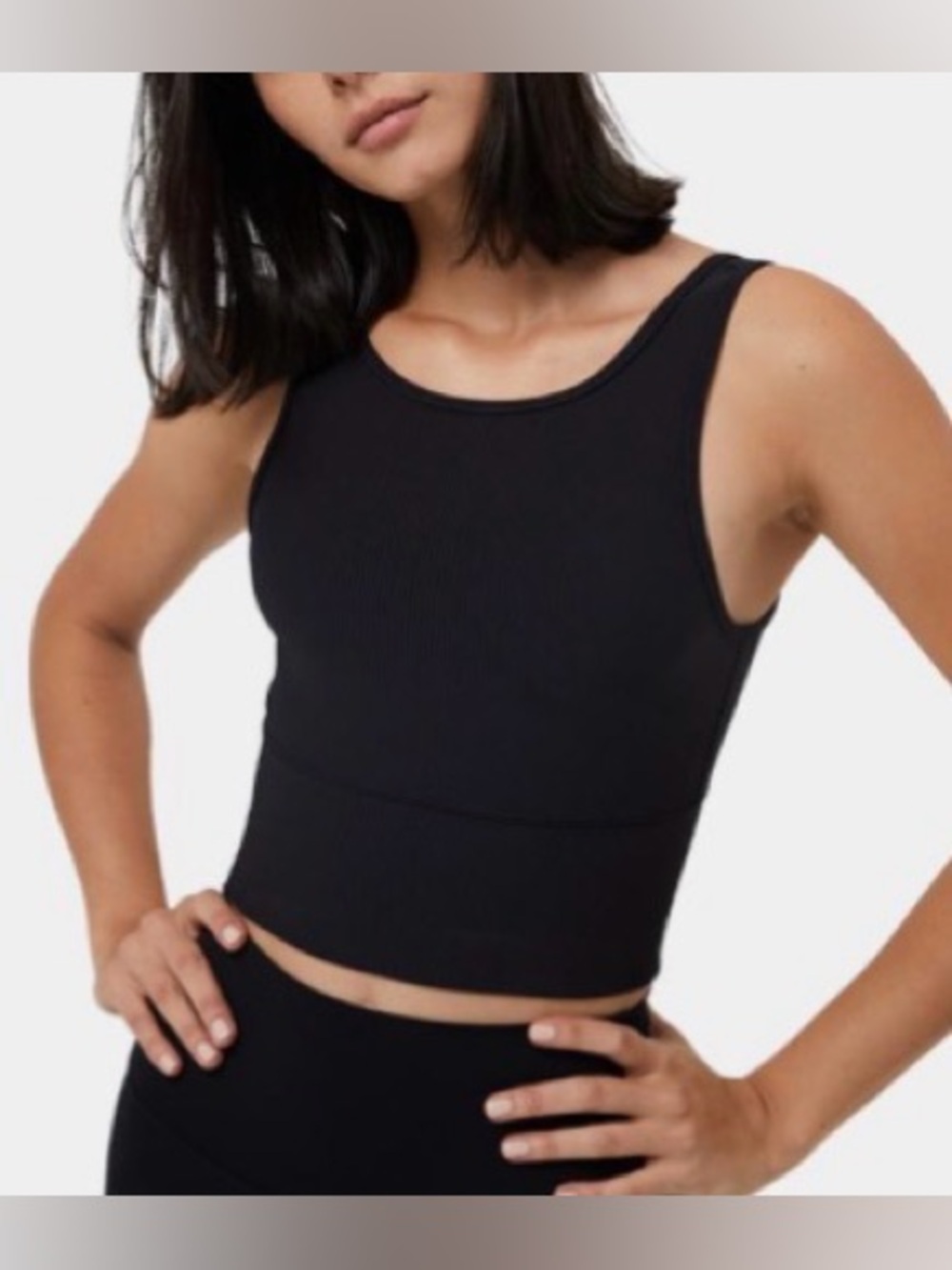 Black Ribbed Halara Cropped Tank Top